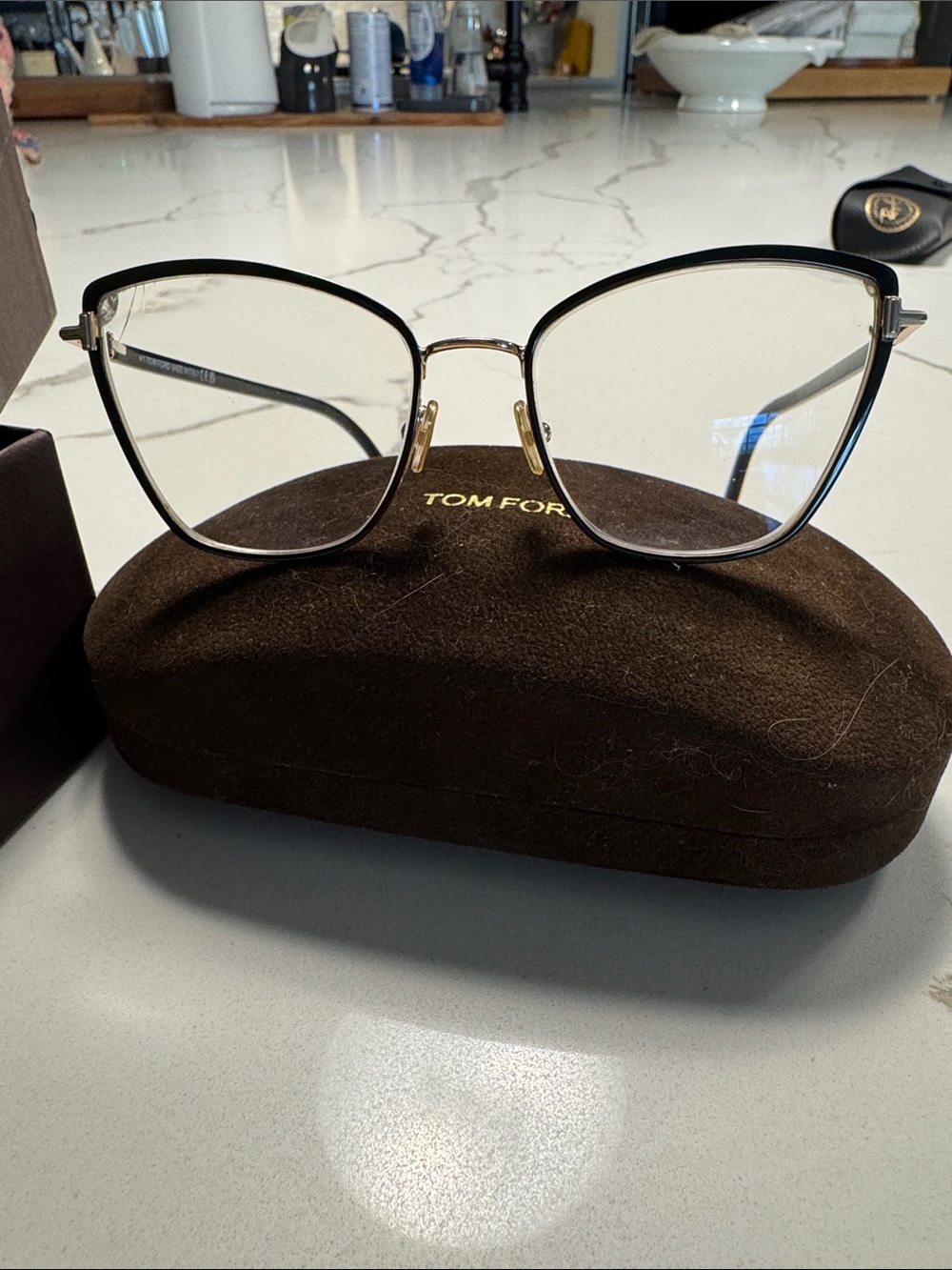 Tom Ford Black and Gold Oversized Cat-Eye Glasses